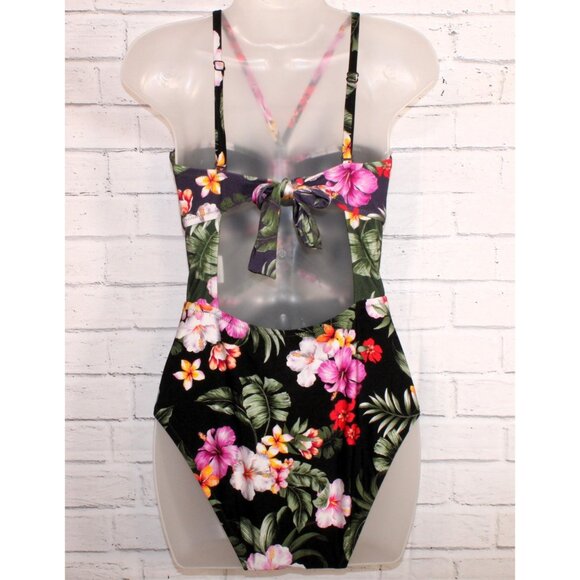 Bar III Women's Floral Keyhole One-Piece Swimsuit Navy Blue Size Large NWT - Picture 4 of 8
